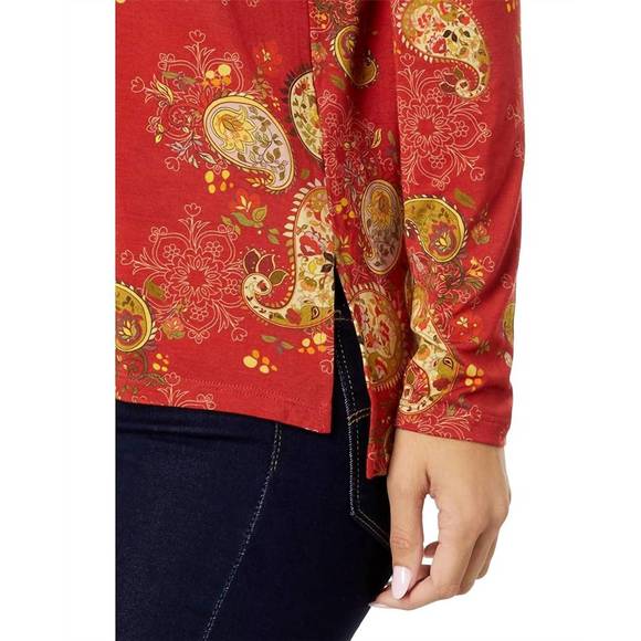 NEW JOHNNY WAS paisley lace mock neck top in orange - Picture 3 of 3